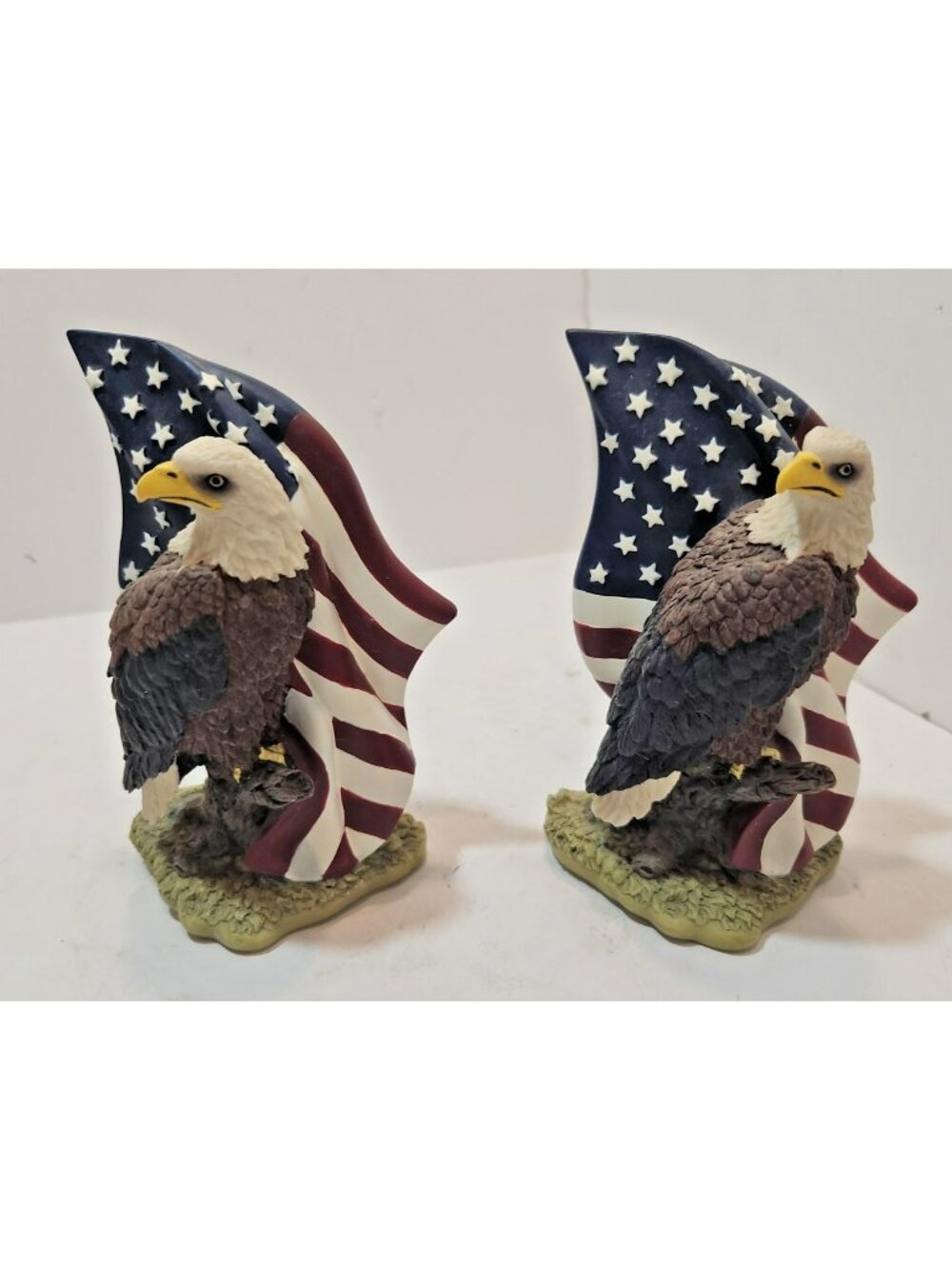 Pair Batesville Casket Co Handpainted 3D Eagle w/American Flag & Base Bookends